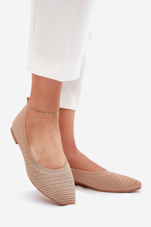 Siateczkowe Materiałowe Baleriny Damskie Ciemnobeżowe Sarina