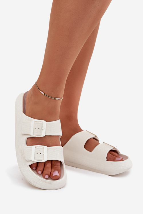 Piankowe Klapki Damskie Z Klamrami Vinceza 76056 Białe