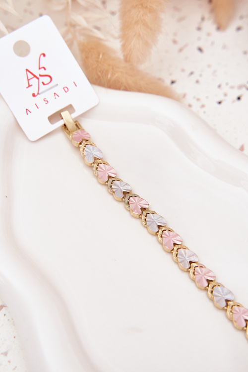 Bransoletka Damska Z Kolorowymi Serduszkami Stal Chirurgiczna Złota