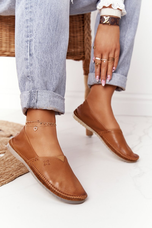 Damskie Skórzane Baleriny Maciejka Rude 01930-52