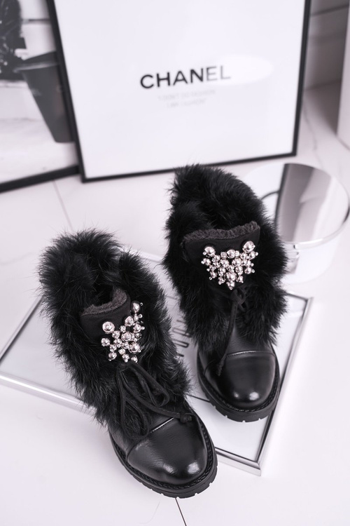 Dziecięce Ocieplane Botki Z Futerkiem Czarne Ella