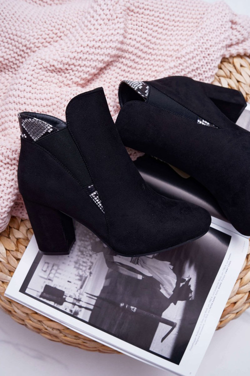 Botki Damskie na Słupku Zamszowe Czarne Jollow