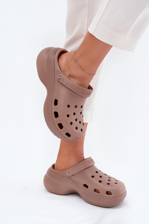 Piankowe Klapki Damskie Na Masywnej Podeszwie Big Star RR274A121 Ciemnobeżowe