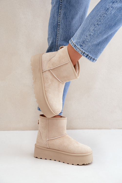 Damskie Śniegowce Na Platformie Jasnobeżowe Leanara