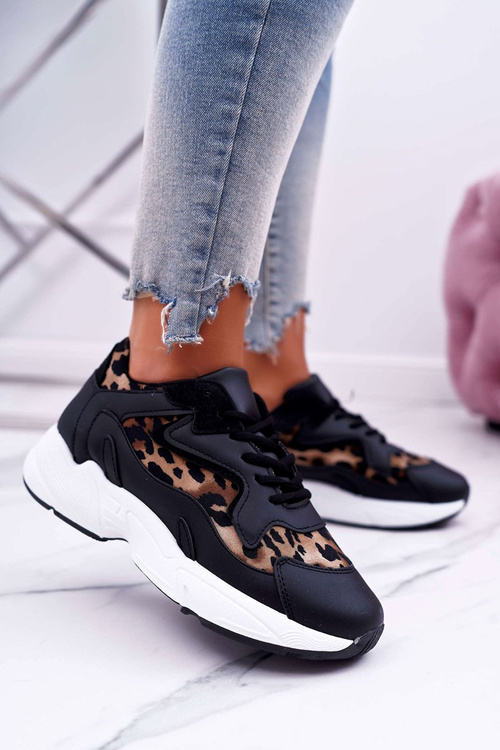 Sportowe Damskie Buty Czarne Leopard Mezeno
