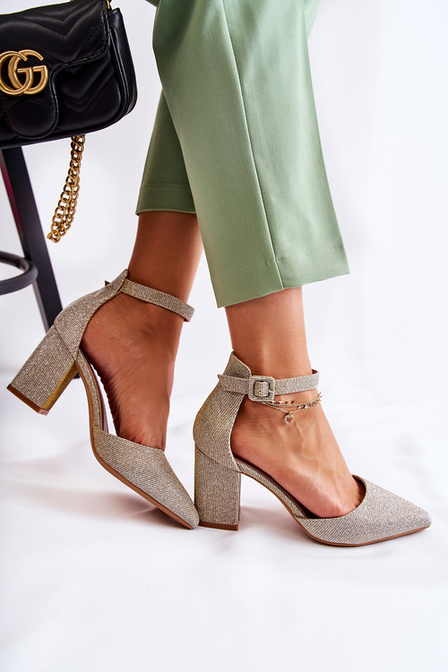 Błyszczące Czółenka Na Słupku Złote Amira