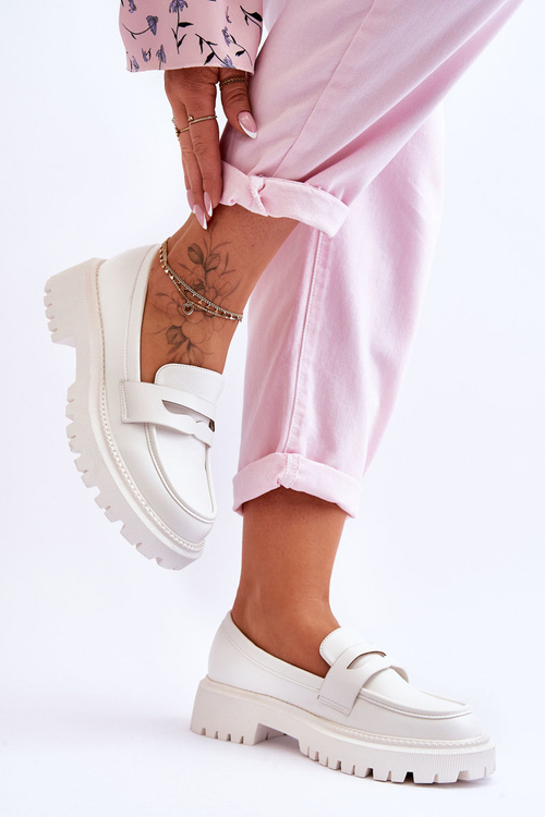 Skórzane Wsuwane Mokasyny Na Platformie Białe Riverside