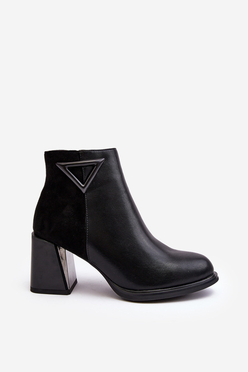 Skórzane Botki Damskie Na Słupku D&A CR8171 Czarne