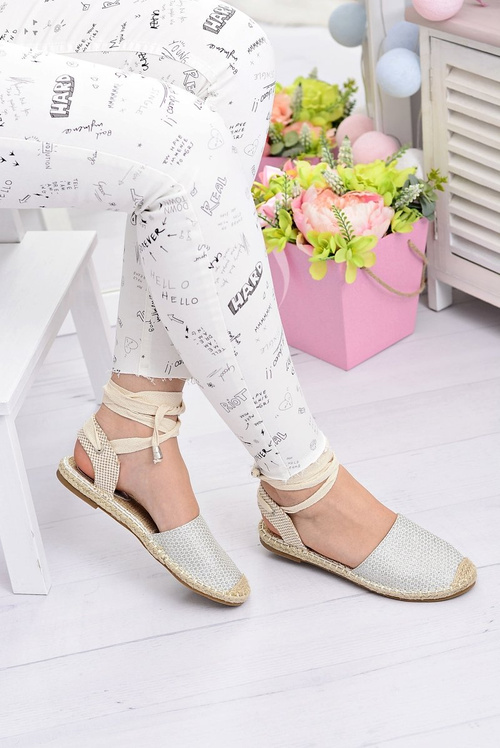 Damskie Lniane Balerinki Wiązane Srebrne Espadryle Sea