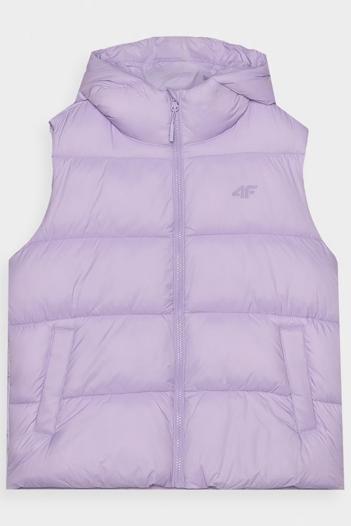 Bezrękawnik Damski Puchowy Z Kapturem 4F 4FWAW24TVJAF141-52S Fioletowy
