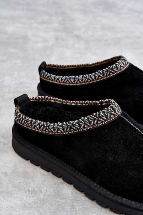 Zamszowe Damskie Papcie Z Futerkiem Czarne Buffie