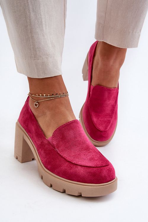 Półbuty Damskie Eko Zamszowe Na Obcasie i Platformie Fuksja Arablosa