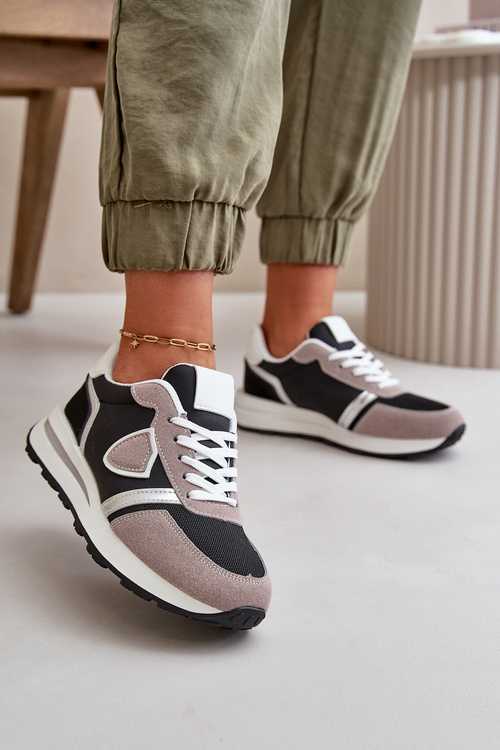 Sneakersy Damskie Z Brokatem Czarne Velaniela