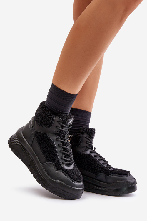 Sneakersy Damskie Na Platformie Z Futerkiem Typu Baranek Lee Cooper LCJ-24-47-3145 Czarne