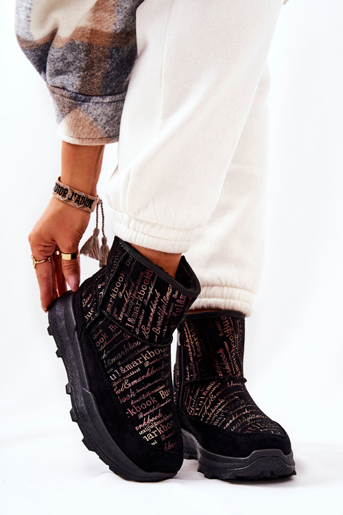 Ocieplane Śniegowce Z Printem Czarne Freesia