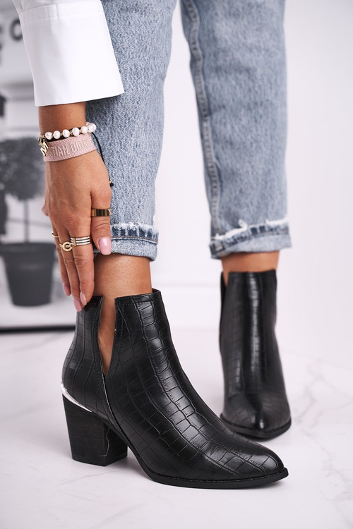 Damskie Botki Na Słupku Czarne Ruben