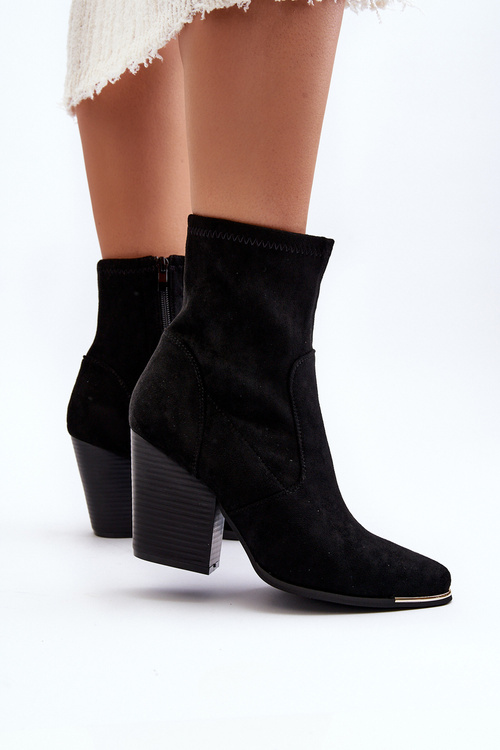 Damskie Botki Na Słupku Czarne Sanile