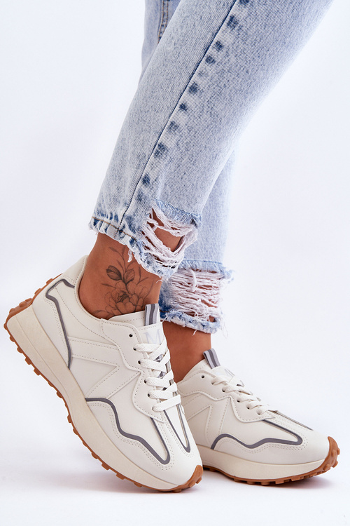 Damskie Skórzane Buty Sportowe Beżowe Faro