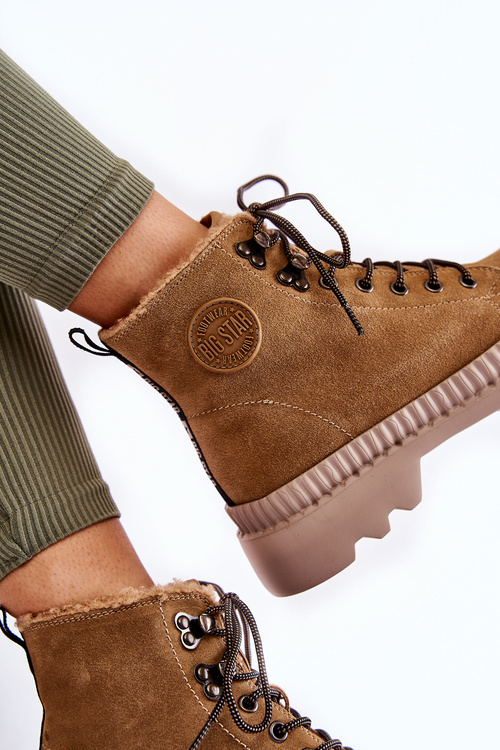 Zamszowe Ocieplane Botki Trapery Big Star KK274521 Beżowe