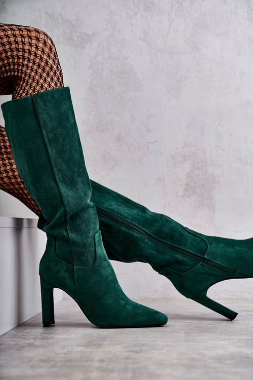 Kozaki Damskie Na Słupku Do Kolana Zielone Truly Love