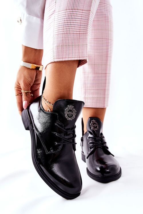 Lakierowane Półbuty Sergio Leone Ocieplane PB262 Czarne