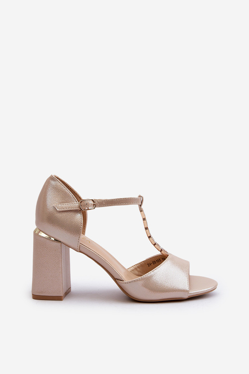 Sandały Na Obcasie Z Cyrkoniami Złote Aniya