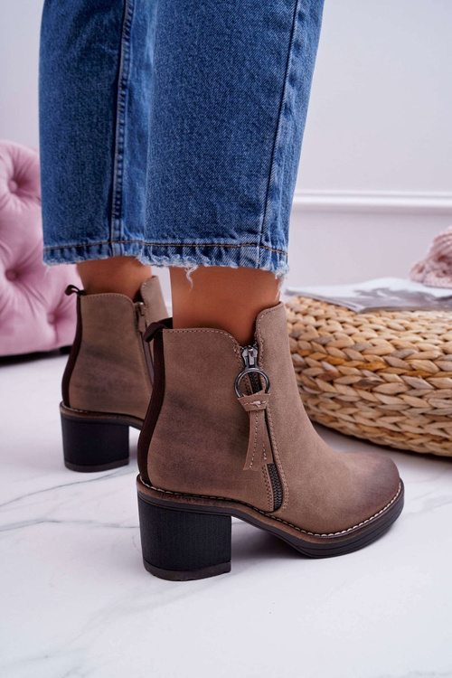 Damskie Botki Na Słupku Ocieplane Filcem Beżowe Delia