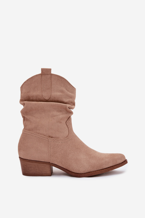 Botki Damskie Na Niskim Obcasie Z Marszczeniem Beżowe Adena