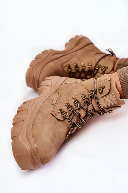 Damskie Botki Trapery Memory Foam Big Star KK274366 Beżowe