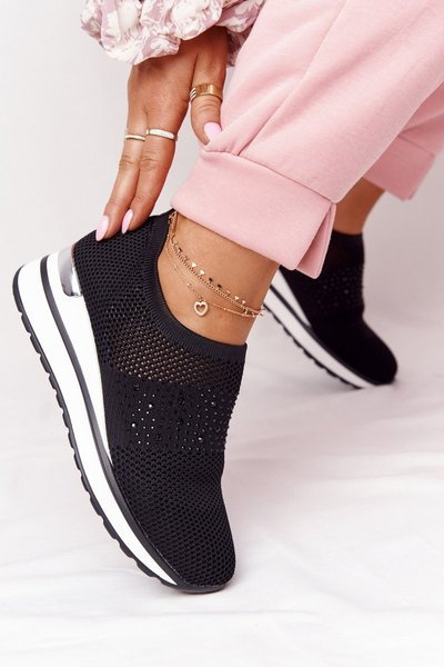 Ażurowe Sneakersy Slip-On Na Koturnie Czarne Sophia