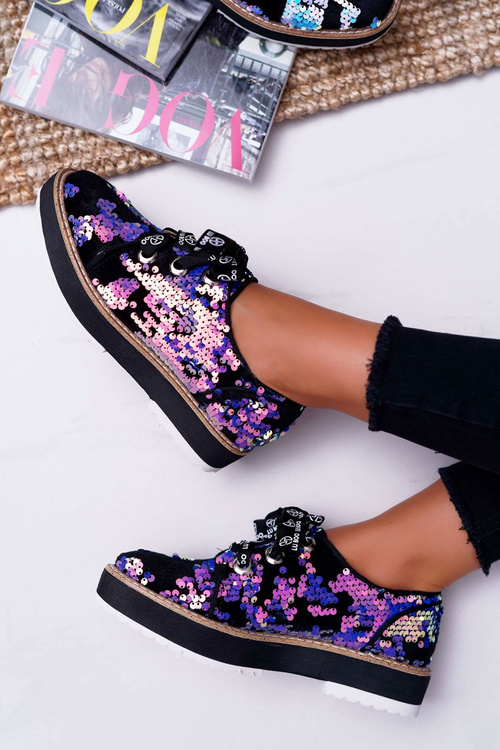 Damskie Półbuty Lu Boo Fioletowe Cekiny Moonlight