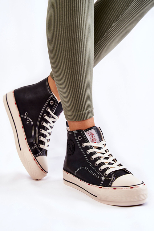 Damskie Wysokie Ocieplane Trampki Cross Jeans KK2R4042C Czarne