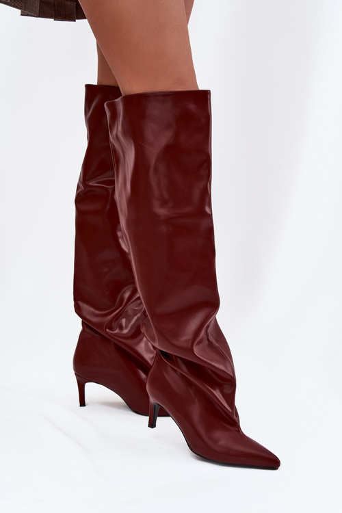 Kozaki Damskie Na Szpilce Wsuwane Bordowe Mavilla