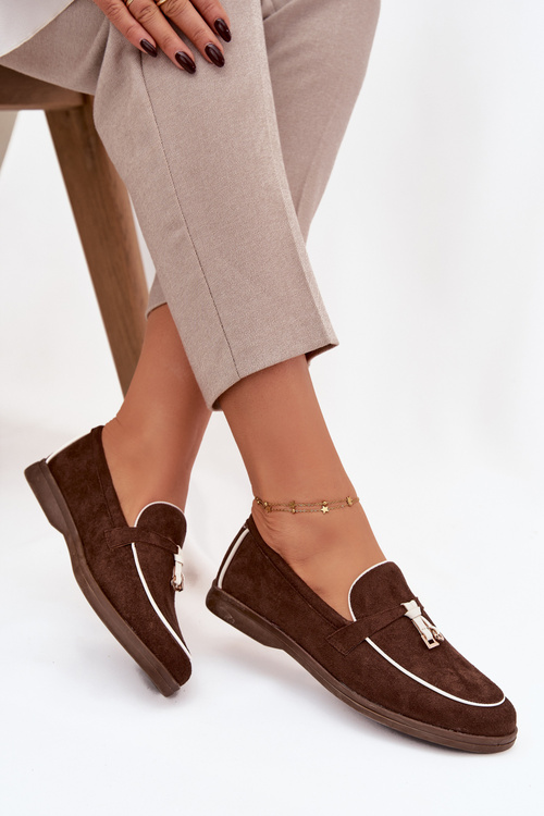 Mokasyny Loafersy Damskie Z Eko Zamszu Czekoladowe Darwen