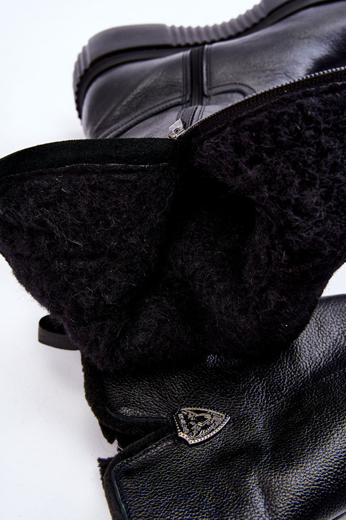 Skórzane Damskie Kozaki Z Wełną Zazoo 70121 Czarne