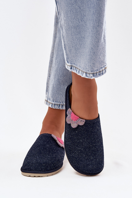 Kapcie Damskie Z Kwiatkiem Inblu CS000043 Granatowe