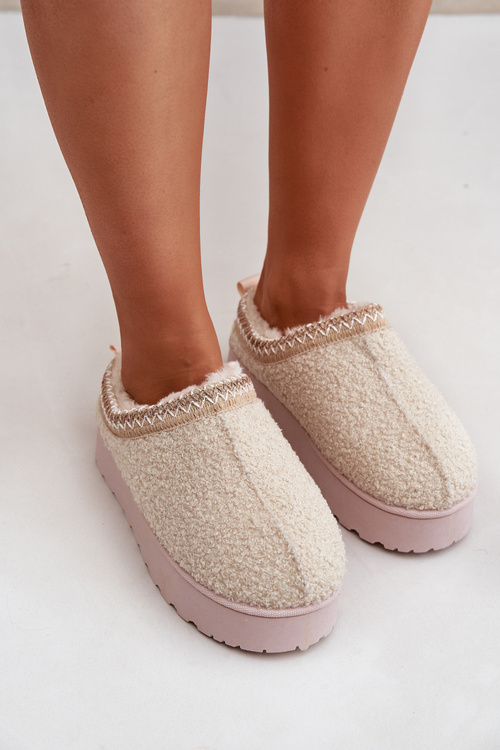 Śniegowce Damskie Na Platformie Z Haftem Jasnobeżowe Tirissa