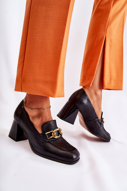 Skórzane Czółenka Z Łańcuchem Laura Messi 2515 Czarne