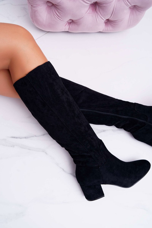 Damskie Kozaki Do Kolana Zamszowe Czarne Twins