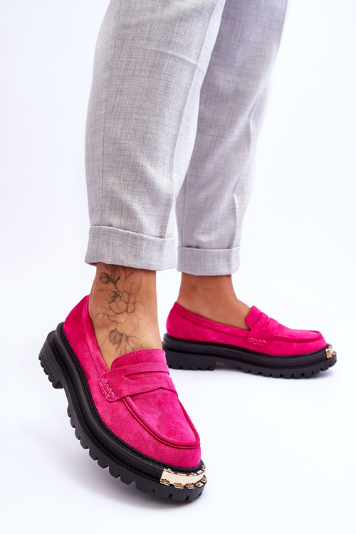 Klasyczne Zamszowe Mokasyny Z Ozdobą Fuksja Monaro