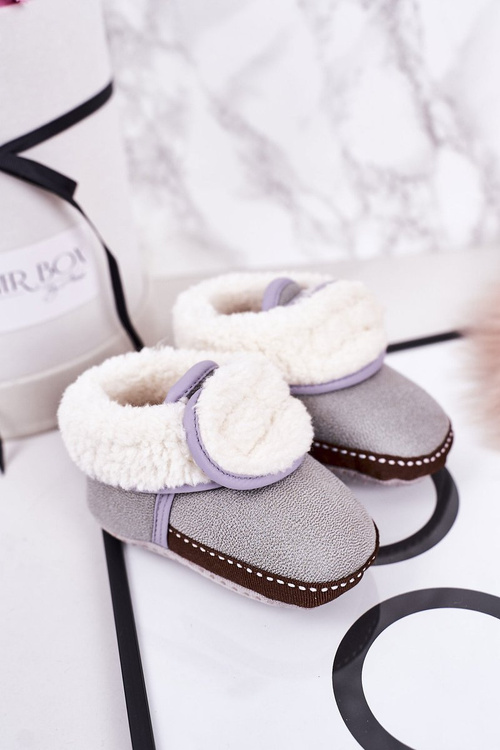 Dziecięce Ocieplane Papcie Z Kożuszkiem Szare Cloudlet