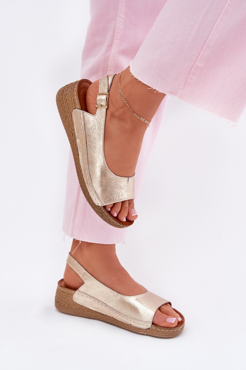 Skórzane Sandały Damskie Na Koturnie Maciejka L7069 -25 Złote