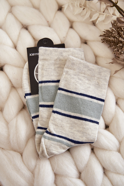 Damskie Bawełniane Klasyczne Skarpety W Pasy Beżowo-Zielone