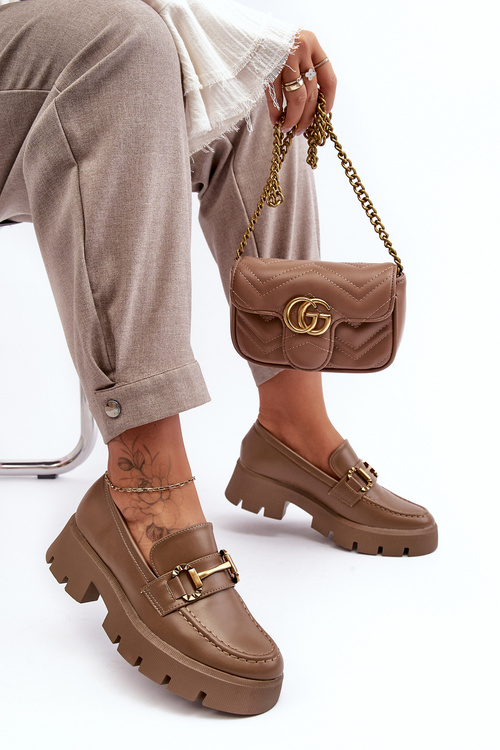 Damskie Półbuty Loafery Z Ozdobą Khaki Peuria