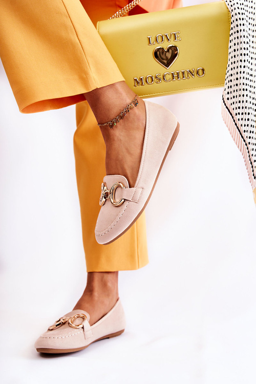 Damskie Zamszowe Mokasyny Z Ozdobą Beżowe Reality