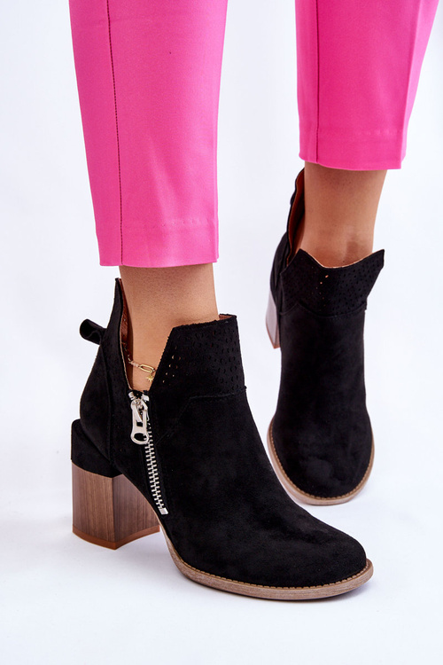 Zamszowe Botki Na Masywnym Obcasie Czarne Camden