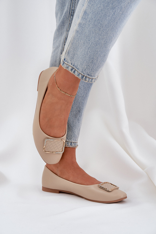 Eko Skórzane Baleriny Z Ozdobą Beżowe Tulnelia