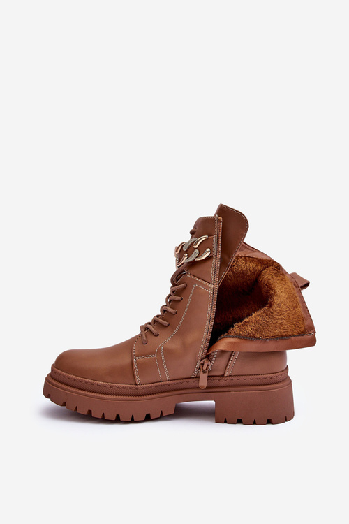 Skórzane Botki Workery Z Ozdobnym Paskiem Brązowe Enili