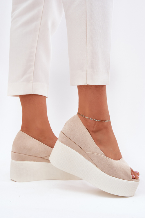 Sandały Damskie Na Koturnie I Platformie Jasnobeżowe Felyra