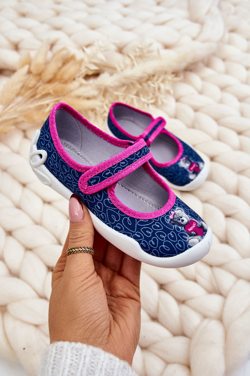 Dziecięce Papcie Baleriny Befado Miś 114X505 Granatowe